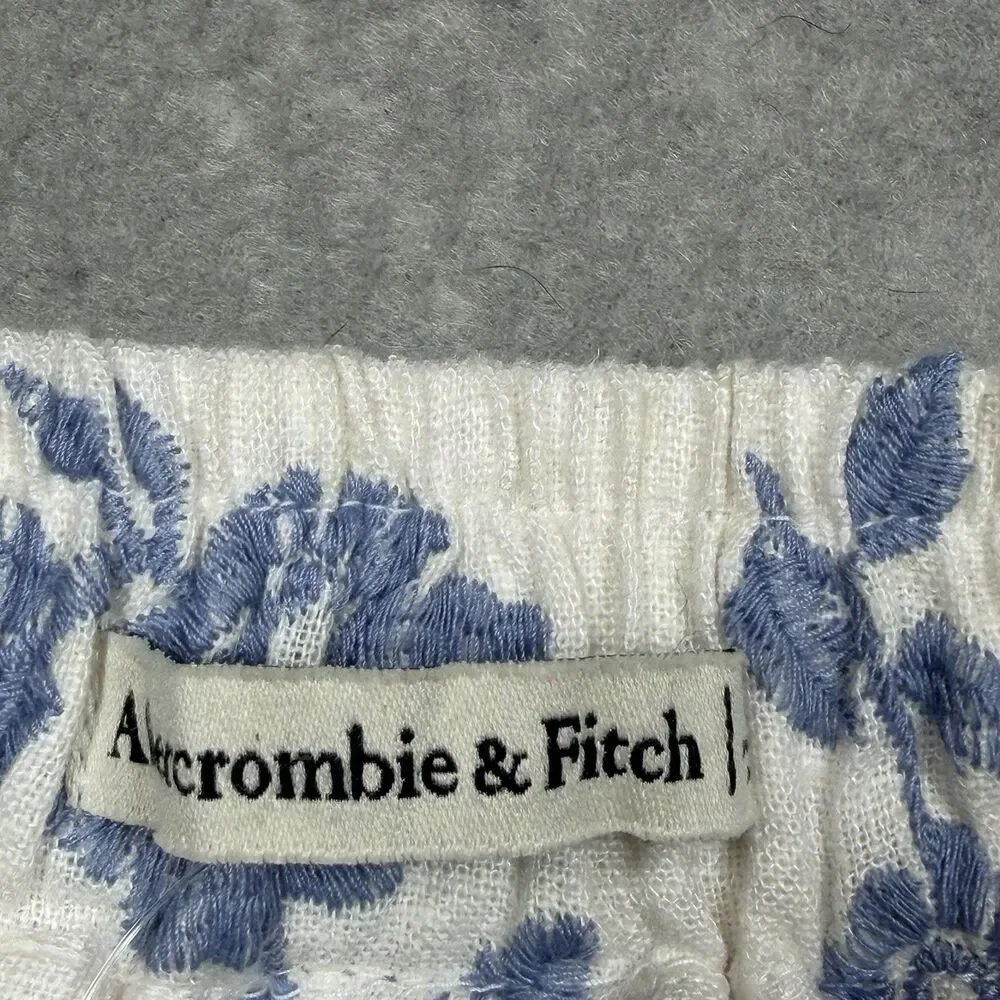 Abercrombie Linen Blend Floral Tiered Maxi Skirt Womens XS Blue White Boho Beach